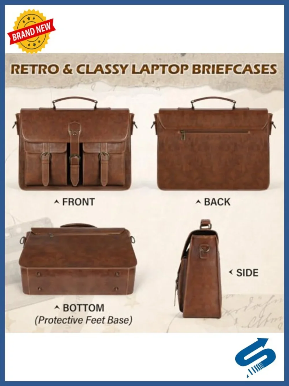 Vintage PU Leather Messenger Bag for Men 15.6 Laptop Briefcase Waterproof
